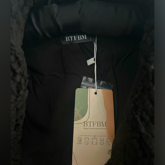 BTFBM Button Down Sherpa Shacket, Long Sleeve Warm Fall Winter Short Coat, sz L - Picture 5 of 8